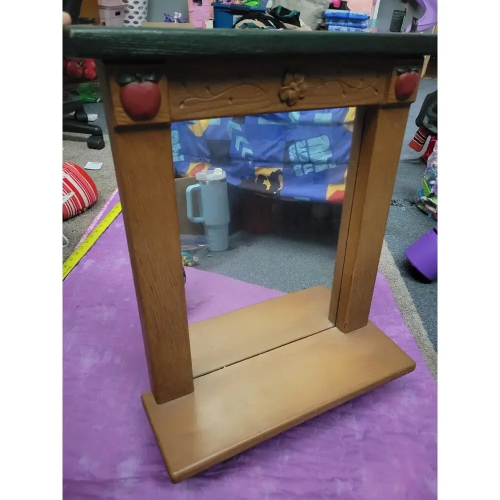 Vintage Cottage Core Country Apple Mirror Shelf Apple Motif USA 70s 80s